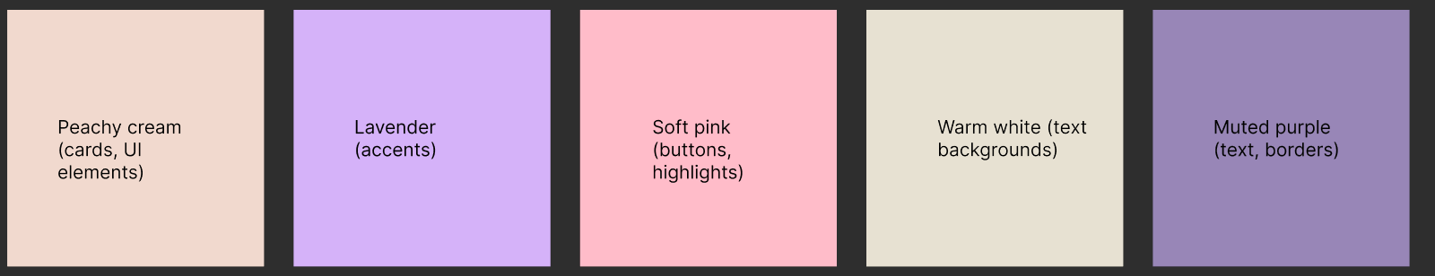 Colour palette exploration — peach, pastel pink, lavender system